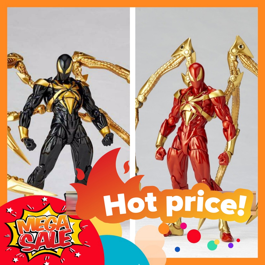 Ảnh thực tế Mô Hình Người Nhện Iron Spider Man Nhện Sắt Đỏ Đen Revoltech 023 Full Khớp Cử Động Bootleg